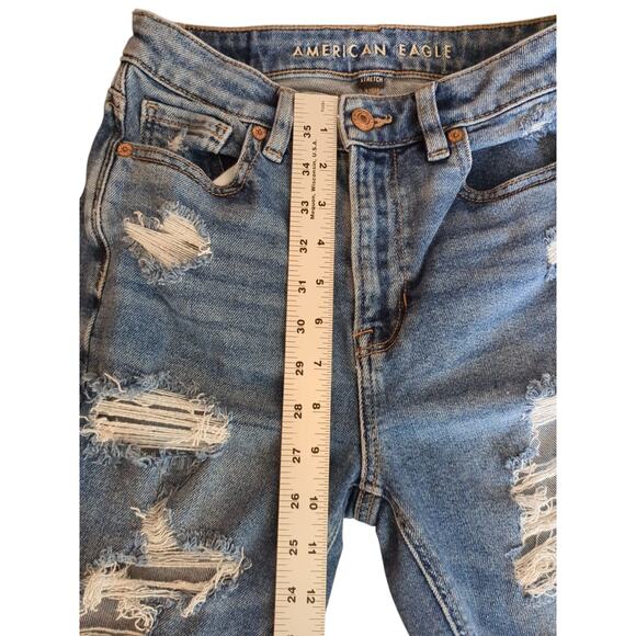 American Eagle Sz 00 Mom Straight Jean Stretch Distressed - Picture 5 of 9